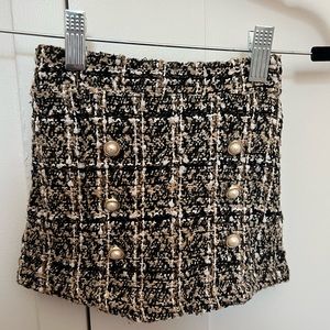 Toddler pull on tweed with pearl button skirt